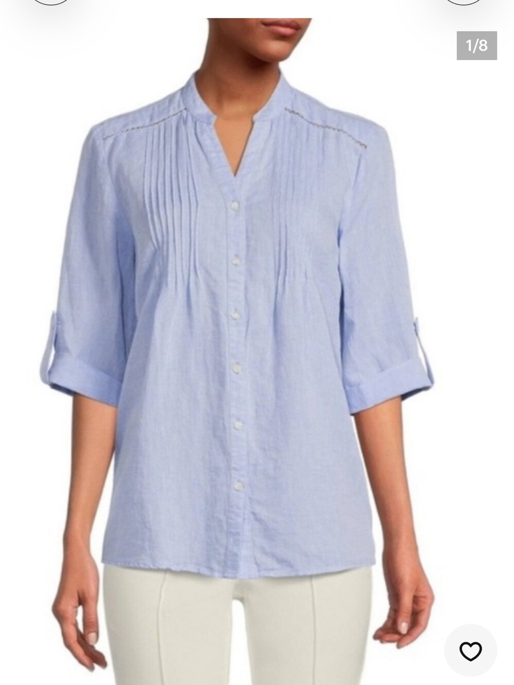 J. McLaughlin Light Blue Pintuck Button-Down Blouse